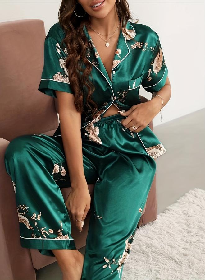 Take Two Women Graphic Print Short Sleeve Shirt and Pyjama Set - Image 4